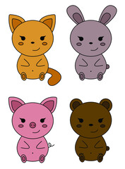 a set of cute animals. the set consists of a bear, a pig, a rabbit and a fox