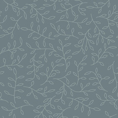 Vector seamless line texture of natural twigs with leaves.