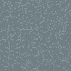 Fototapeta premium Vector seamless line texture of natural twigs with leaves.