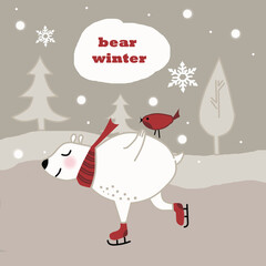 A color composition of a bear and a bird.