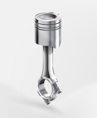 Сhrome illustration of engine piston isolated on a white background. Metallic piston for engine. Spare parts. Details of an auto engine. Car motor repair parts. Vector illustration. Isometric view. - obrazy, fototapety, plakaty