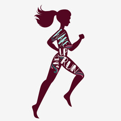 Fototapeta na wymiar Running girl. Motivational and inspirational illustration.