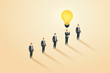 Businessman standing alone under light bulb.