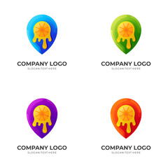 pin and orange juice logo vector with 3d colorful style