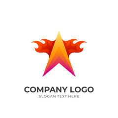 Obraz premium fire and star logo concept with 3d orange color style