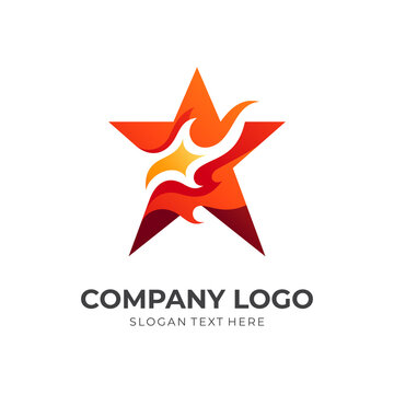 star and fire logo design with 3d orange and yellow color style