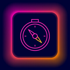 Glowing neon line Compass icon isolated on black background. Windrose navigation symbol. Wind rose sign. Colorful outline concept. Vector