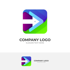 modern play and arrow logo design with 3d colorful style