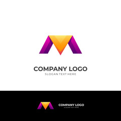 initial M logo design vector with 3d color style