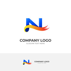 initial N logo design concept vector with 3d colorful style