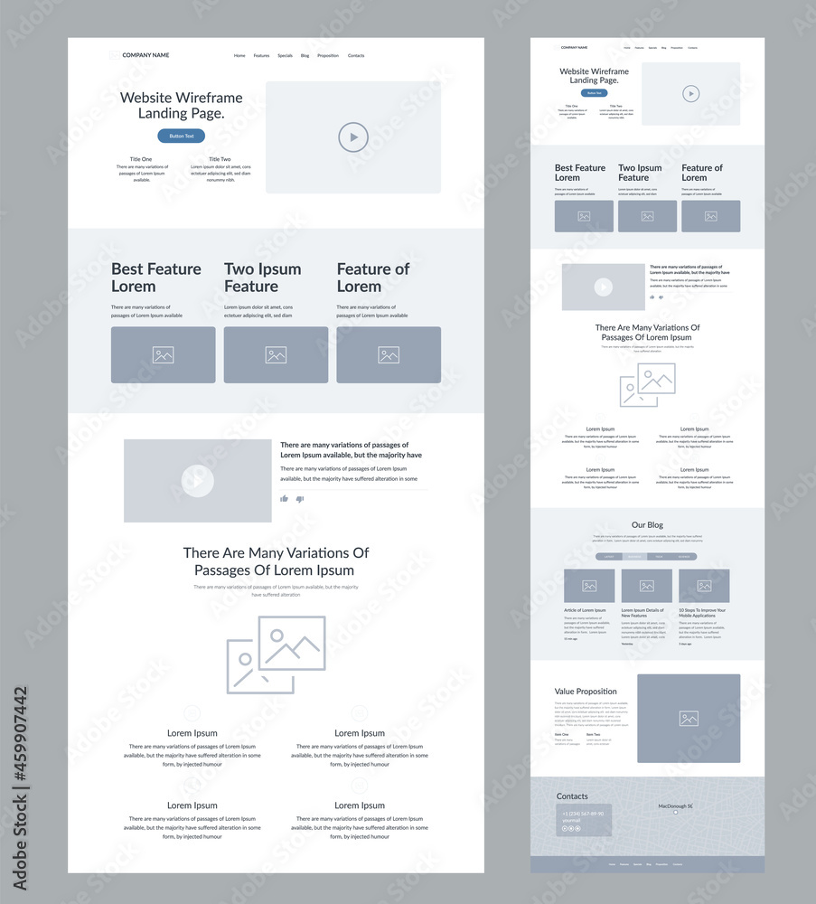 Poster website design template. modern wireframe landing page for development. flat one page site. ui ux el