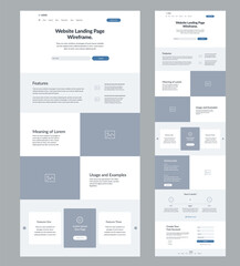 Website design template. Modern wireframe landing page for development. Flat one page site. UI UX elements. 