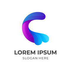 letter C and water design illustration, 3d colorful style