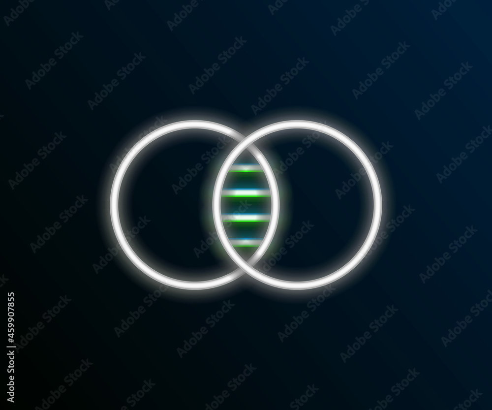 Poster glowing neon line mathematics sets a and b icon isolated on black background. symmetric difference. 
