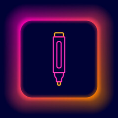 Glowing neon line Marker pen icon isolated on black background. Colorful outline concept. Vector