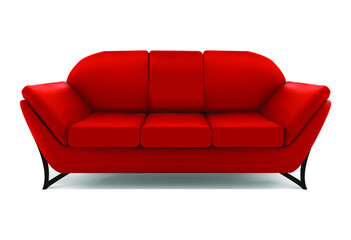 Illustration of a red soft sofa with pillows isolated on white