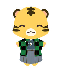 市松模様の羽織を着たトラのキャラクターのイラスト
