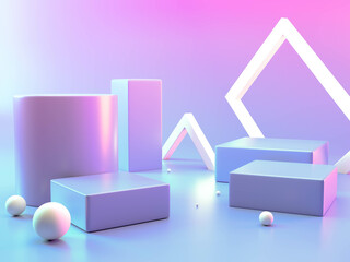 Pedestal display on colorful background with box stand concept. Podium for brand promotion product, 3d render digital © LIK01
