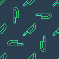 Line Knife icon isolated seamless pattern on blue background. Cutlery symbol. Happy Halloween party. Vector