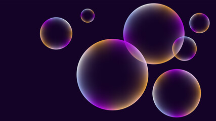 Backdrop with bright contrasting gradient bubbles in trending colours on a dark background. Suitable for landing page, catalog cover, brochure, article decoration