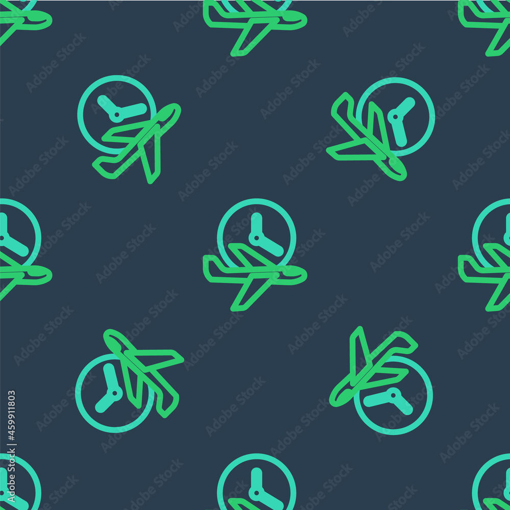 Poster line flight time icon isolated seamless pattern on blue background. vector
