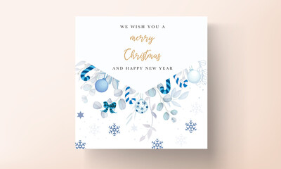 Fototapeta premium beautiful christmas card template with white and blue christmas ornaments
