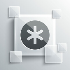 Grey Medical symbol of the Emergency - Star of Life icon isolated on grey background. Square glass panels. Vector