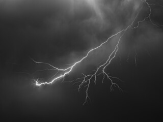 Naklejka na ściany i meble Lightning bolt with many side branches high up in the sky