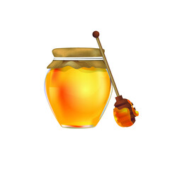 sweet yellow honey in glass jar, vector illustratiion