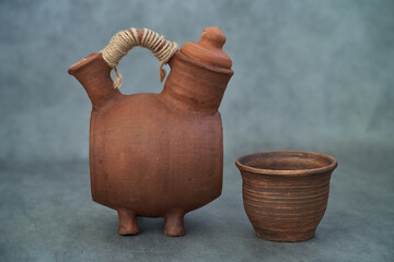 Ceramics, a ceramic product made with your own hands, made on a potter's wheel, a jug, a mug, clay.