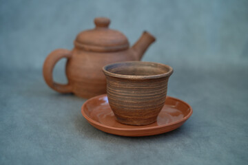 Ceramics, a ceramic product made with your own hands, made on a potter's wheel, a jug, a mug, clay.
