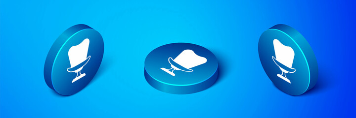 Isometric Armchair icon isolated on blue background. Blue circle button. Vector