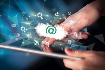 Close-up of a touchscreen with technology icons concept