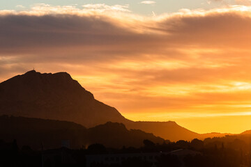 the Sainte Victoire mountain in the light of an autumn morning