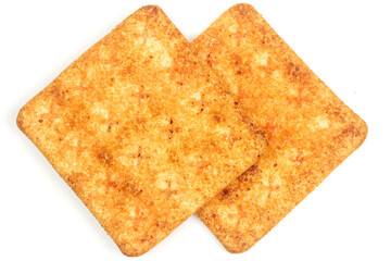Barbeque flaver crackers isolated on white background, top view.