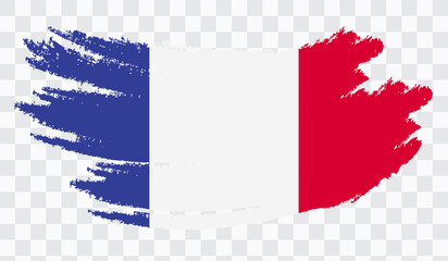 Grunge brush stroke with FRANCE national flag. Watercolor painting flag,poster, banner of the national flag. Style watercolor drawing. Vector isolated on transparent background.