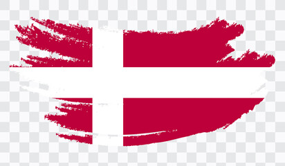 Grunge brush stroke with DENMARK national flag. Watercolor painting flag,poster, banner of the national flag. Style watercolor drawing. Vector isolated on transparent background.