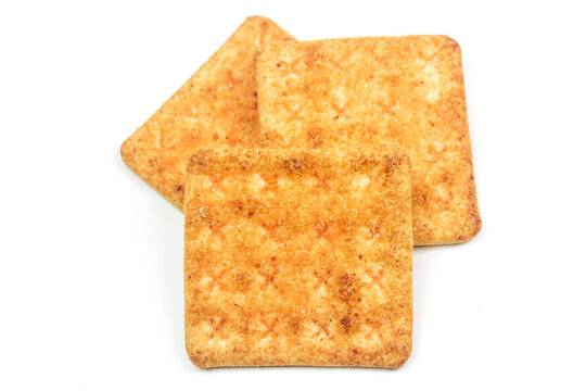Barbeque flaver crackers isolated on white background.