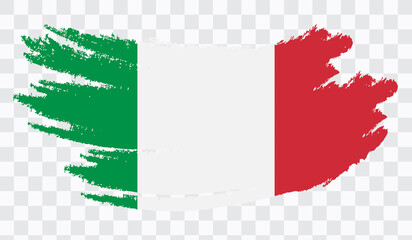 Grunge brush stroke with ITALY national flag. Watercolor painting flag,poster, banner of the national flag. Style watercolor drawing. Vector isolated on transparent background.
