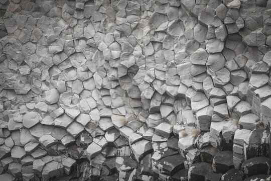 basalt column canyon with geometric shapes