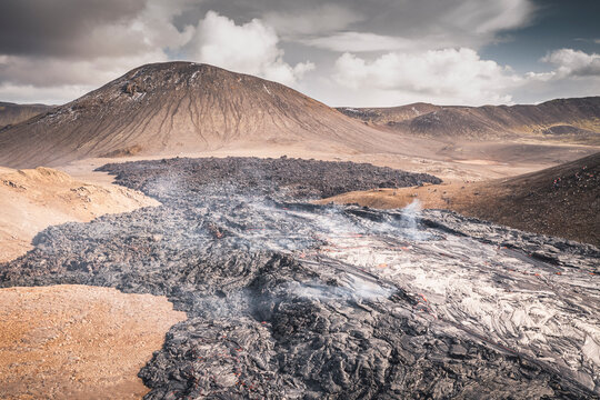 volcano erupting from aerial point of view
