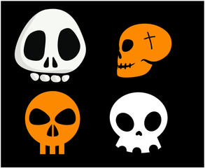 Skulls Orange And White Objects Signs Symbols Vector Illustration Abstract With Black Background