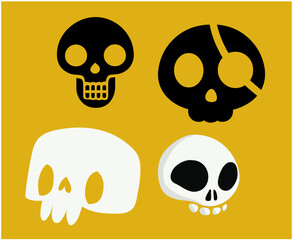 Skulls Black And White Objects Signs Symbols Vector Illustration Abstract With Yellow Background