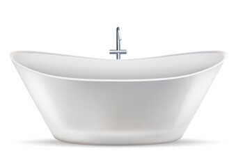 Realistic Detailed 3d Modern White Bath with Faucet Element of Bathroom. Vector illustration of Acrylic Bathtub