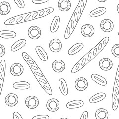 Seamless pattern with buns, loafs.