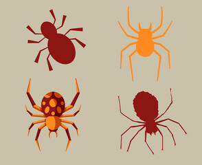 Spider Brown And Yellow Objects Signs Symbols Vector Illustration Abstract With Brown Background