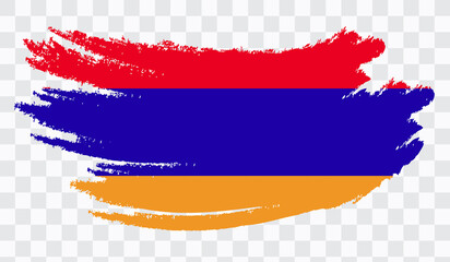 Grunge brush stroke with ARMENIA national flag. Watercolor painting flag,poster, banner of the national flag. Style watercolor drawing. Vector isolated on transparent background.