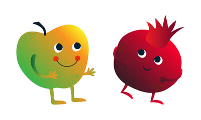 Cute Humanized Fruit with Smiling Face Vector Set