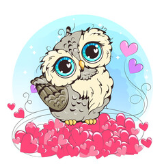 Little owl. Clipart  for nursery poster, t-shirt print, kids apparel, greeting card, label, or sticker. Vector illustration.
