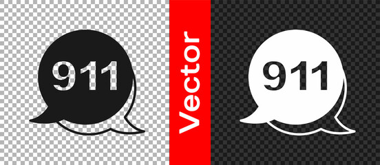 Black Telephone with emergency call 911 icon isolated on transparent background. Police, ambulance, fire department, call, phone. Vector
